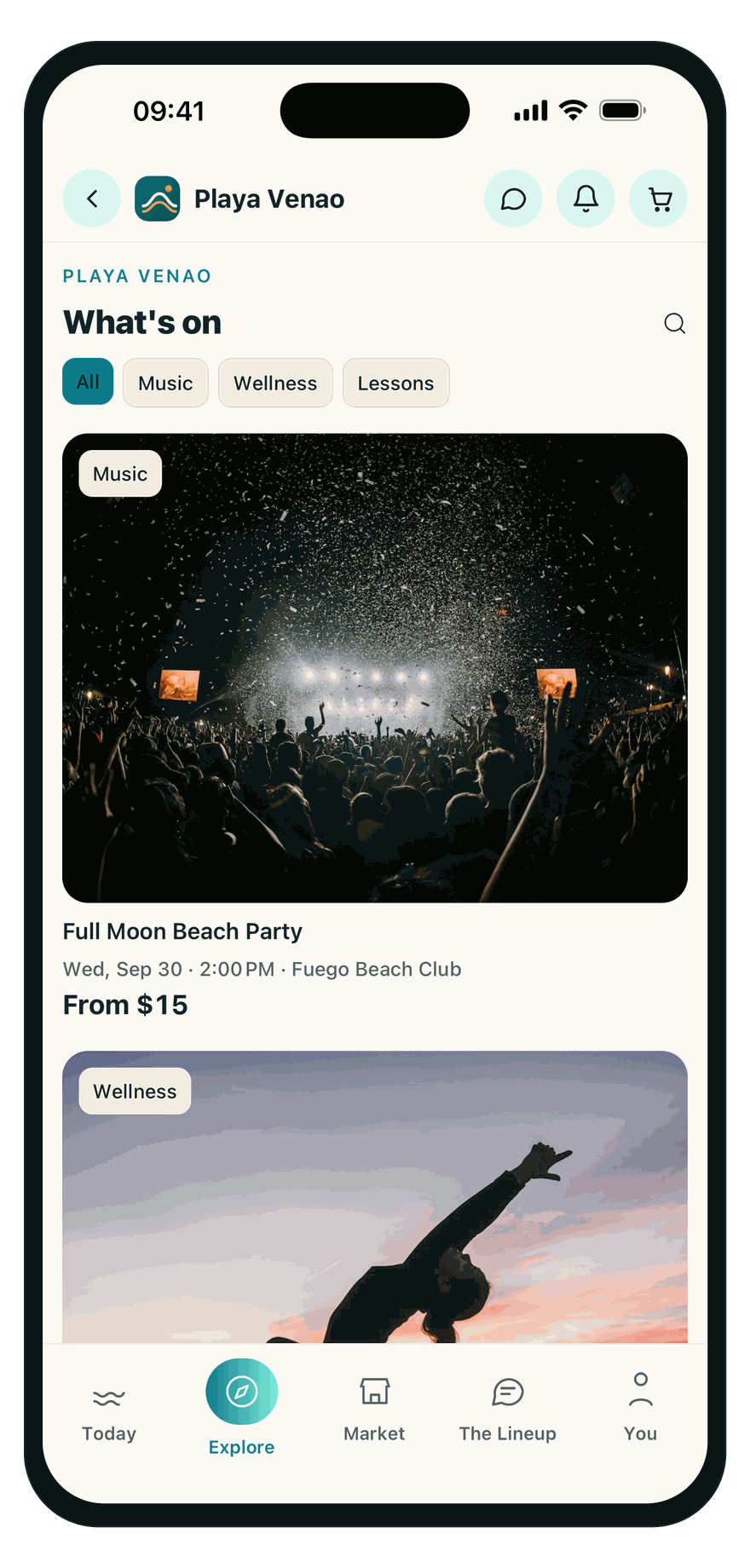 Eventos del pueblo y muro de la comunidad en la app