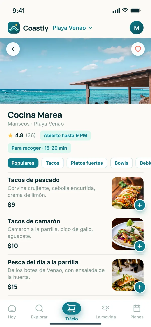 El menú de una tienda, con fotos y precios